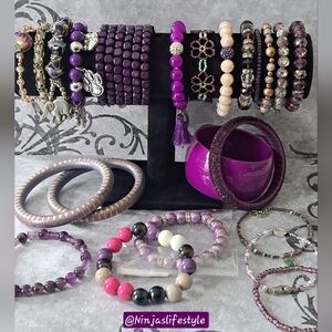 Purple Multi-Bead Bracelet/Bangle Bundle